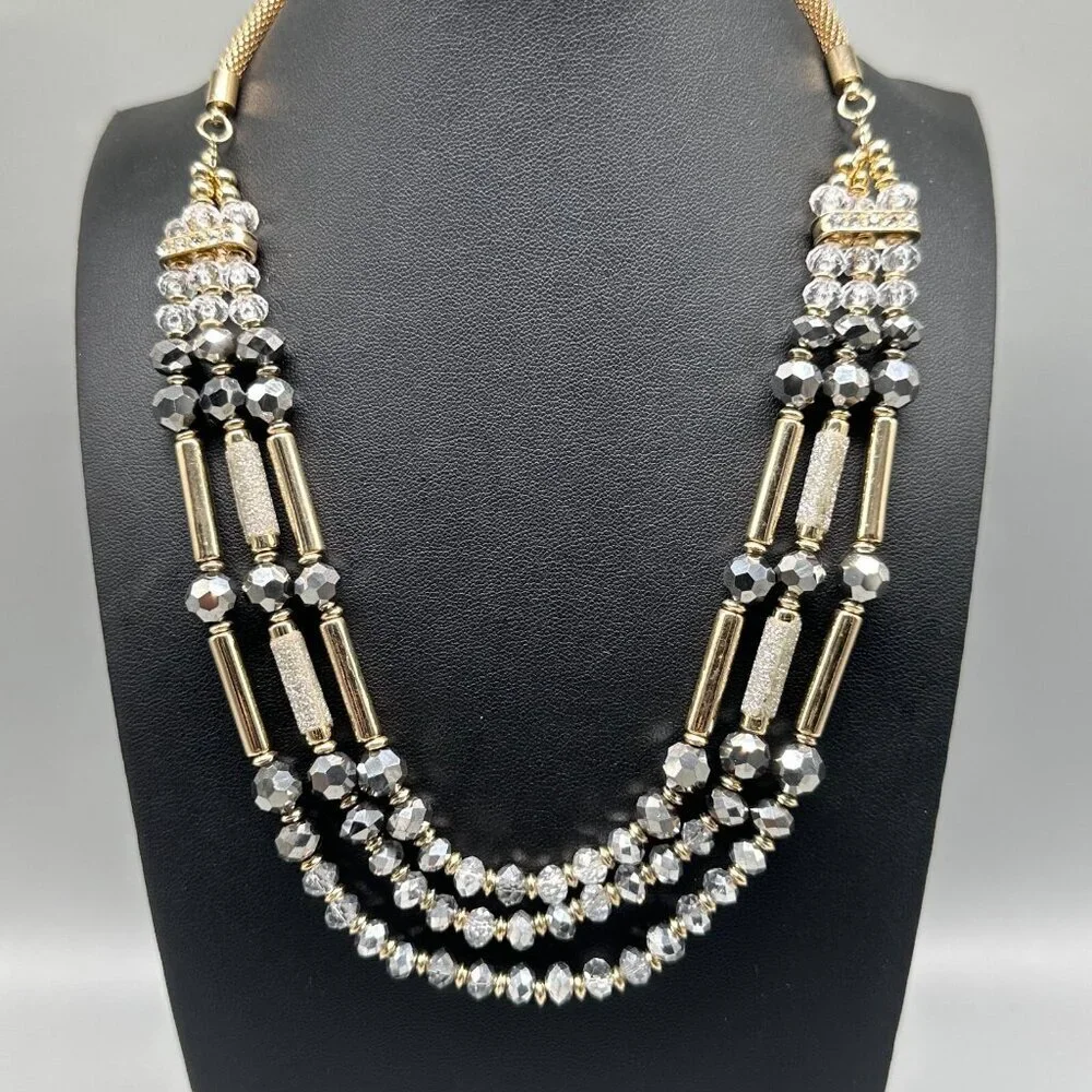 Charming Charlie Necklace Lot Multi Strand Silver Gold Tone Beaded Statement